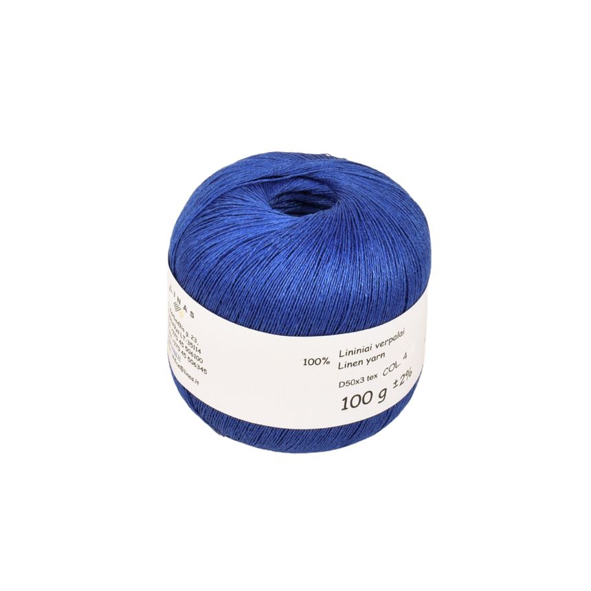 Bright blue colour linen yarn D50x3 tex, col. 4, 100 g