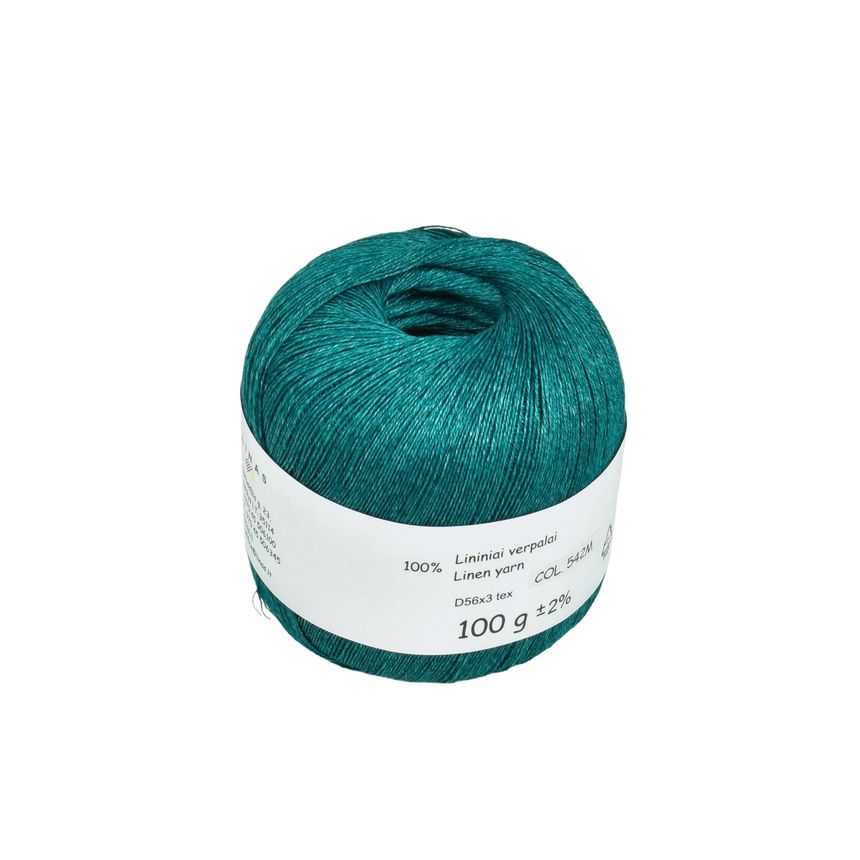 Teal colour melange linen yarn D56x3 tex, col. 542M, 100 g