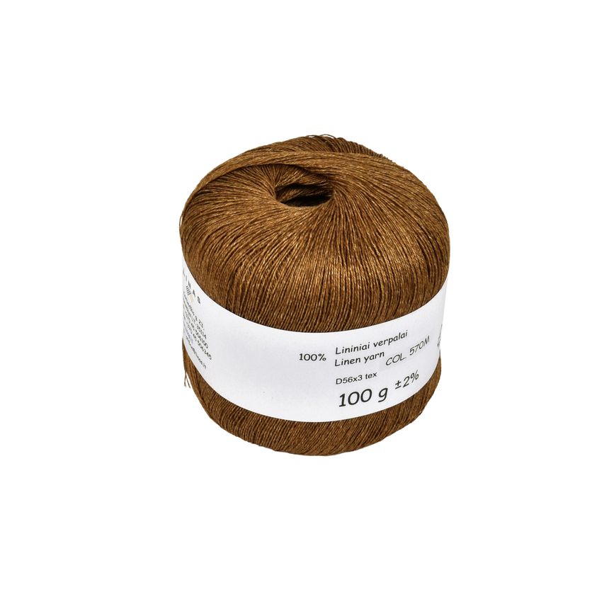 Caramel brown colour melange linen yarn D56x3 tex, col. 570M, 100 g