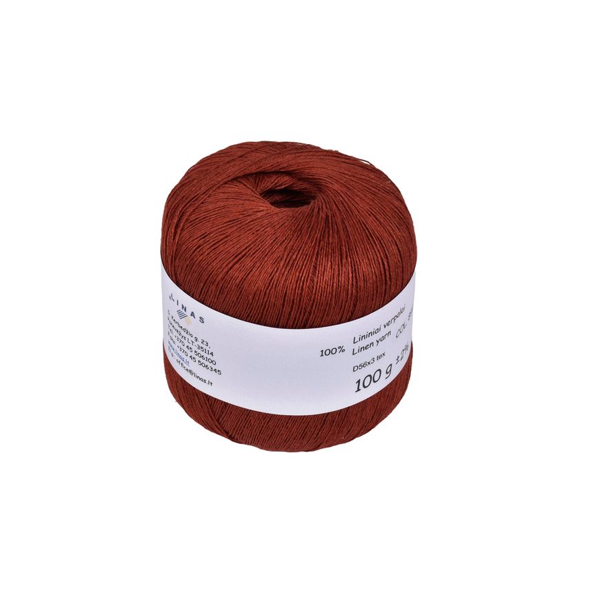 Red clay colour linen yarn D56x3 tex, col. 893, 100 g