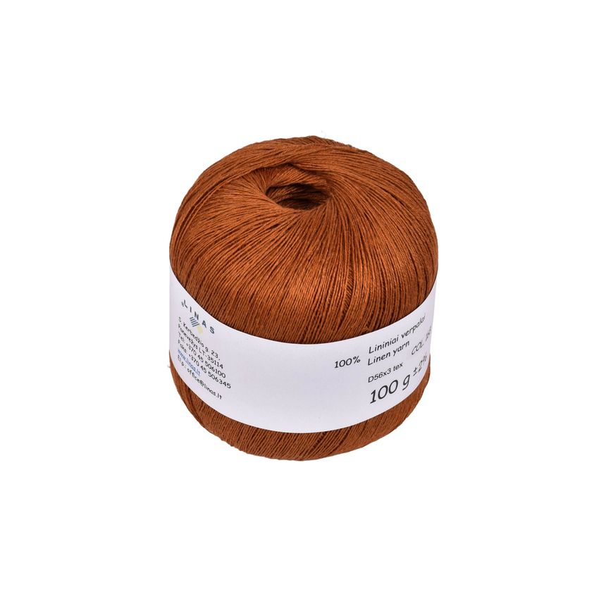 Terracotta brown colour linen yarn D56x3 tex, col. 168, 100 g