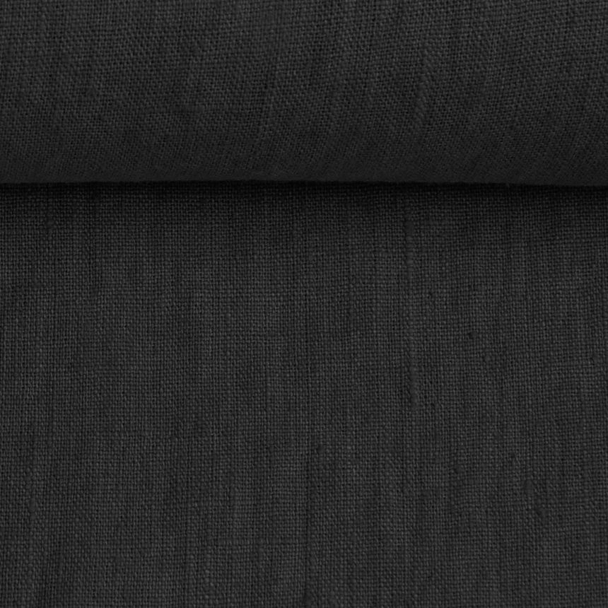 Washed  linen fabric in greyish black, 195 g/m²