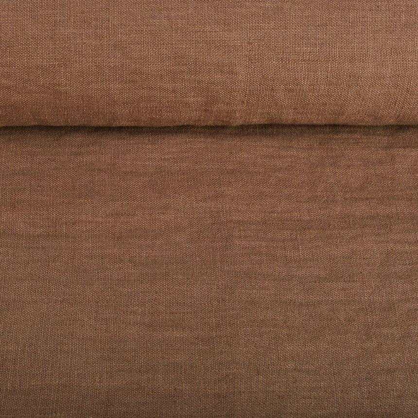 Washed linen fabric in light brown colour, 195 g/m²
