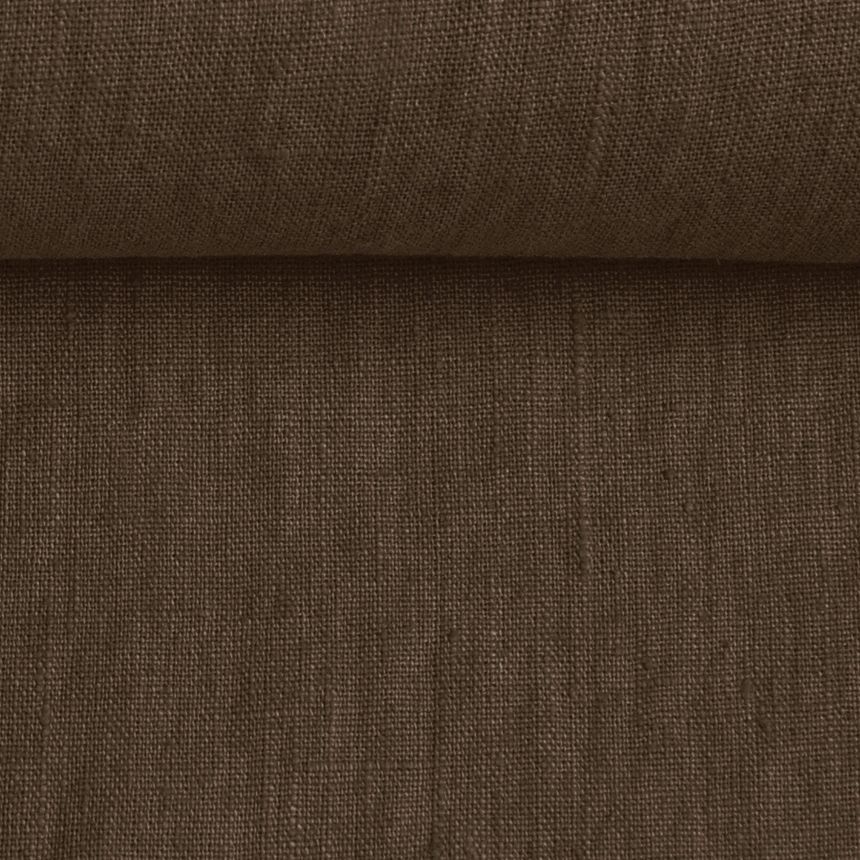Washed linen fabric in dark brown colour, 195 g/m²