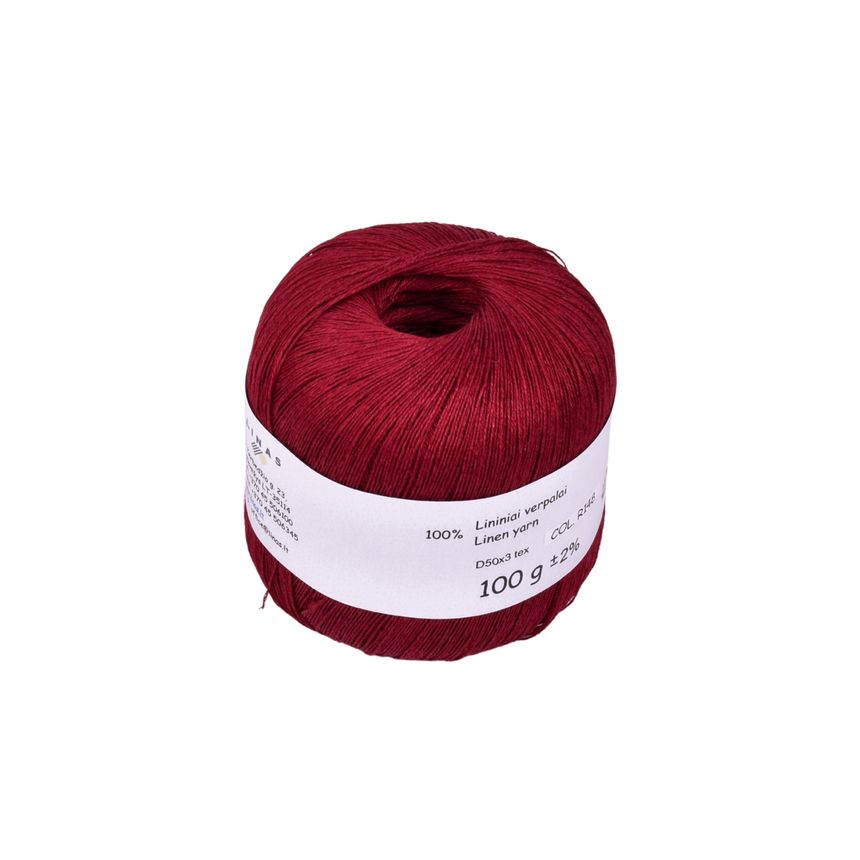 Dark red colour linen yarn D50x3 tex, col. R148, 100 g