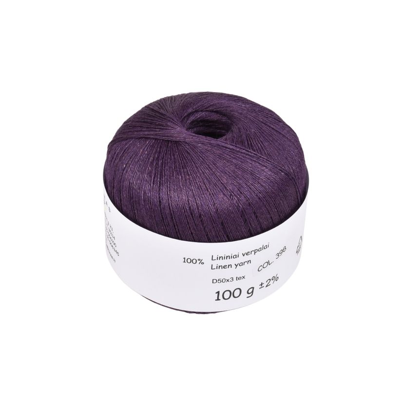 Dark purple colour linen yarn D50x3 tex, col. 398, 100 g