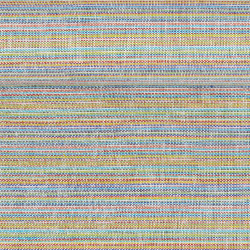 Multicoloured linen fabric with fine stripes, 180 g/m²
