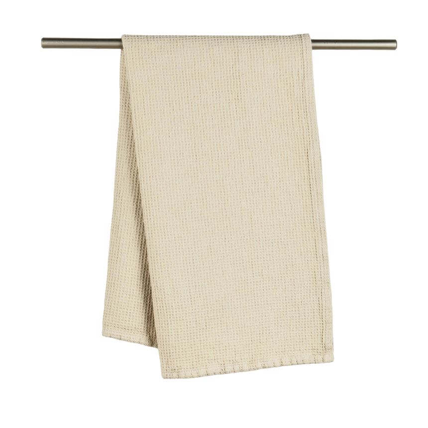 Waffle weave linen kitchen towel in solid ivory colour