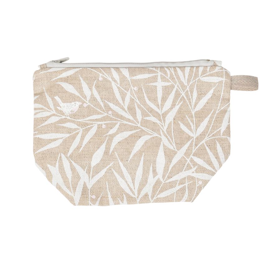 Printed linen cosmetic bag White garden