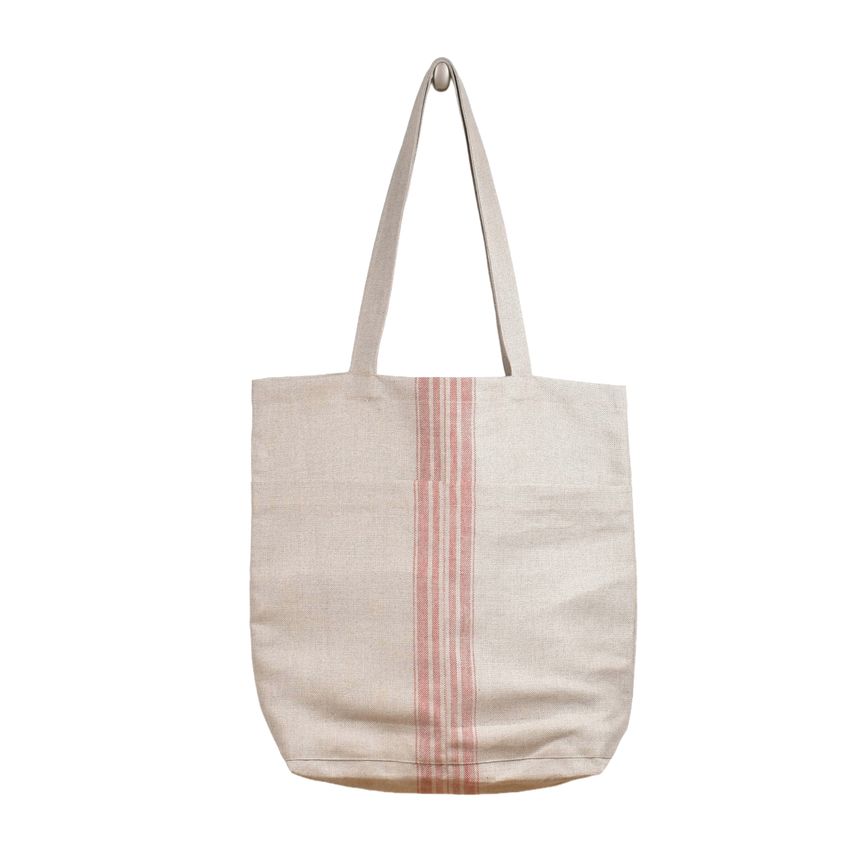 Various design linen bags with two pockets - Red stripes