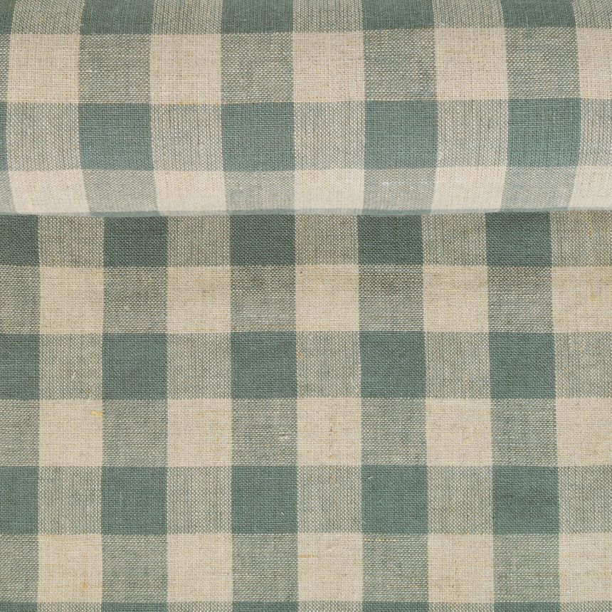 Wide softened linen fabric in checks, 185 g/m² (Bale)