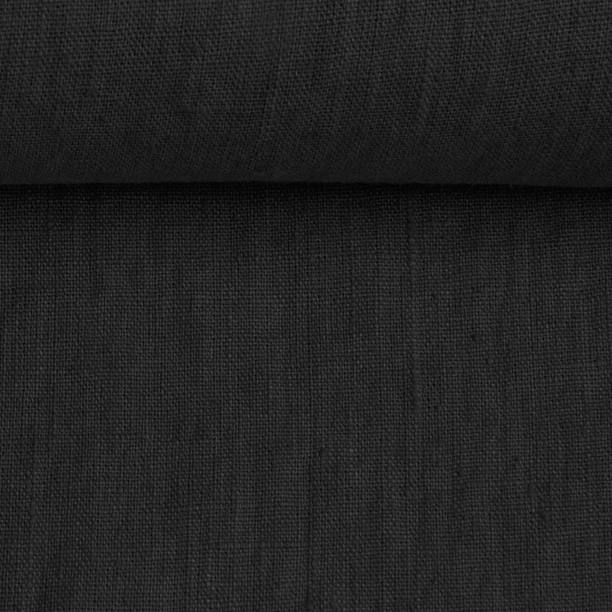 Washed  linen fabric in greyish black, 195 g/m²