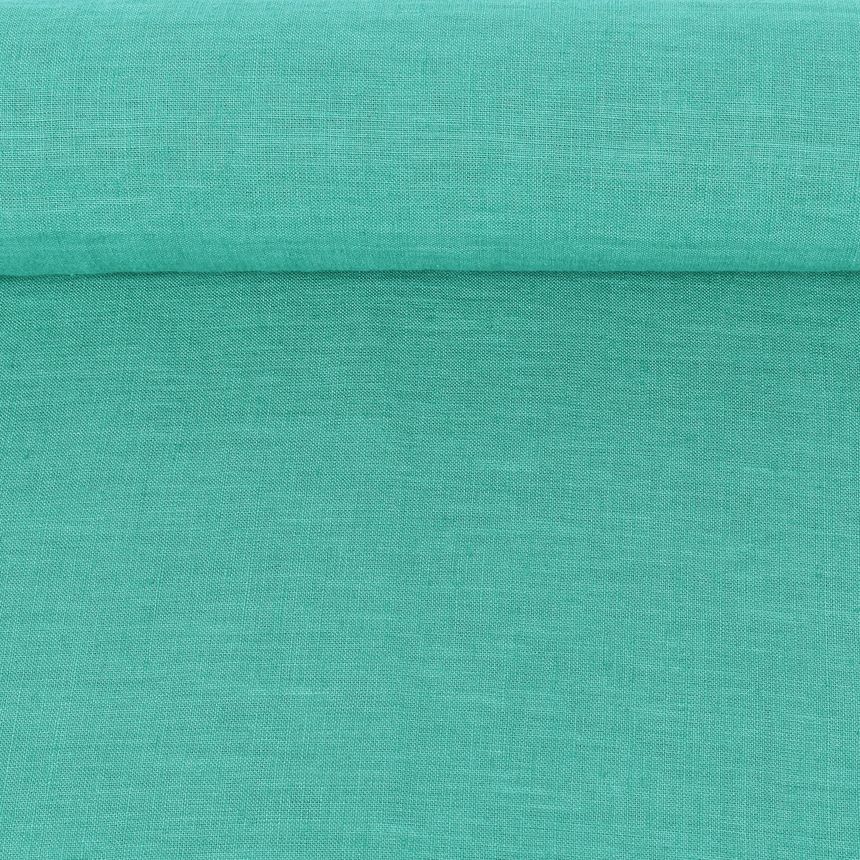 Washed linen fabric in turquoise color, 185 g/m²