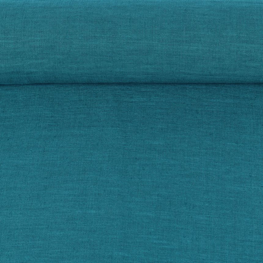 Linen fabric in dark electric blue, 175 g/m²