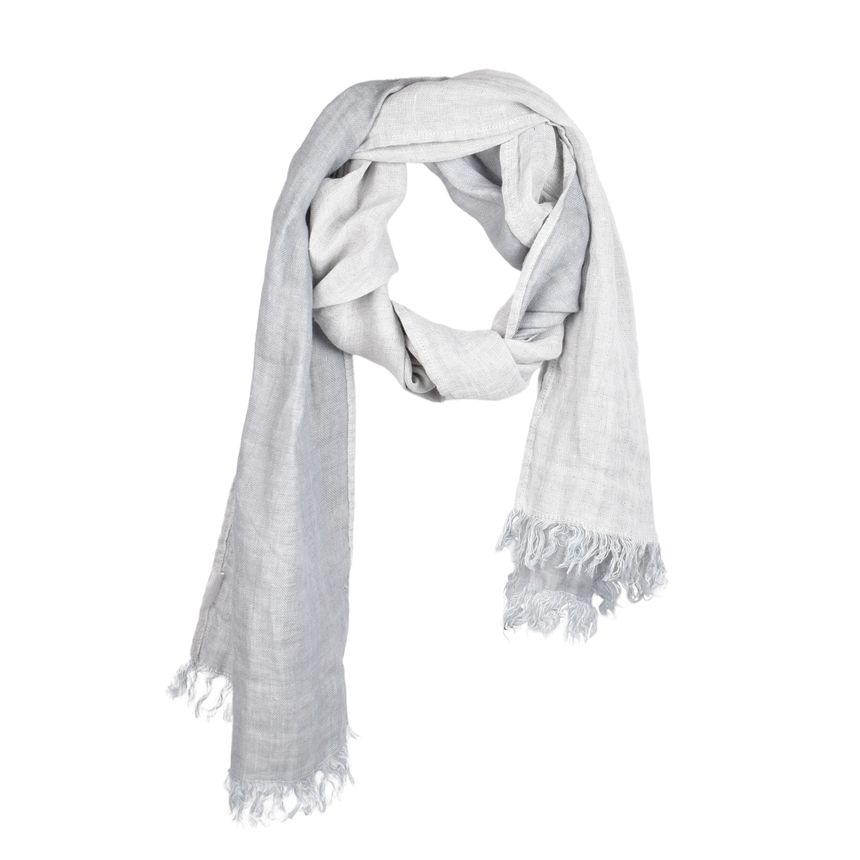 Bluish colour linen scarf with fringes, 45x200 cm