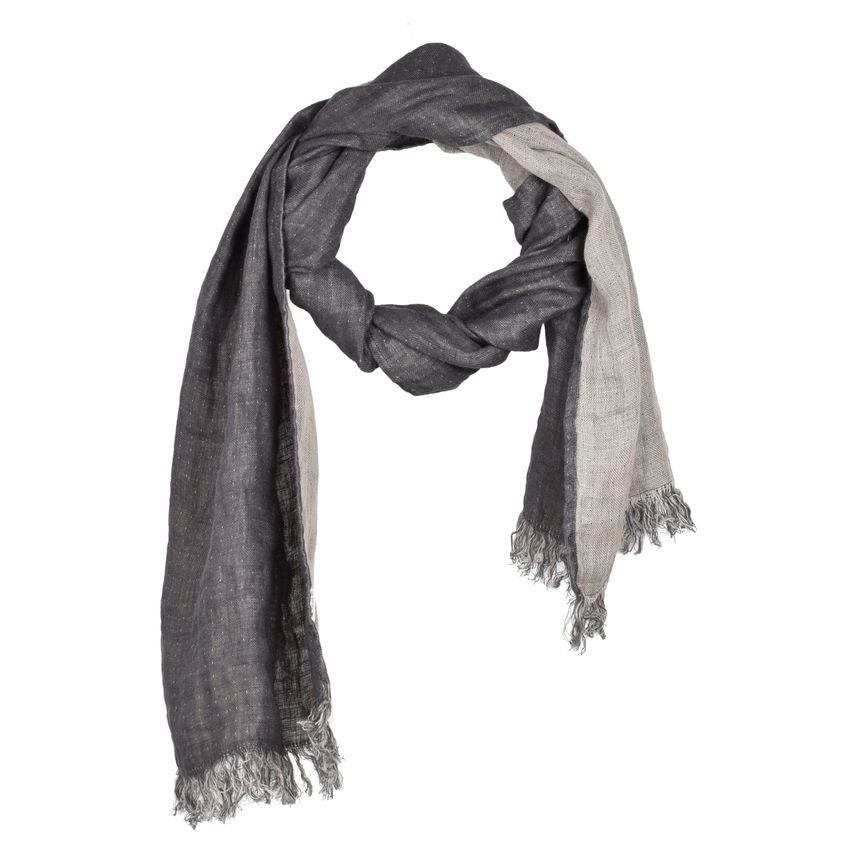 Dark grey colour linen scarf with fringes, 42x200 cm