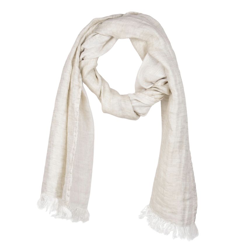 Greenish grey colour linen scarf with fringes, 45x200 cm