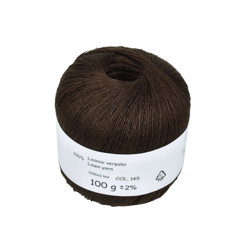 Dark brown colour linen yarn D56x3 tex, col. 145, 100 g