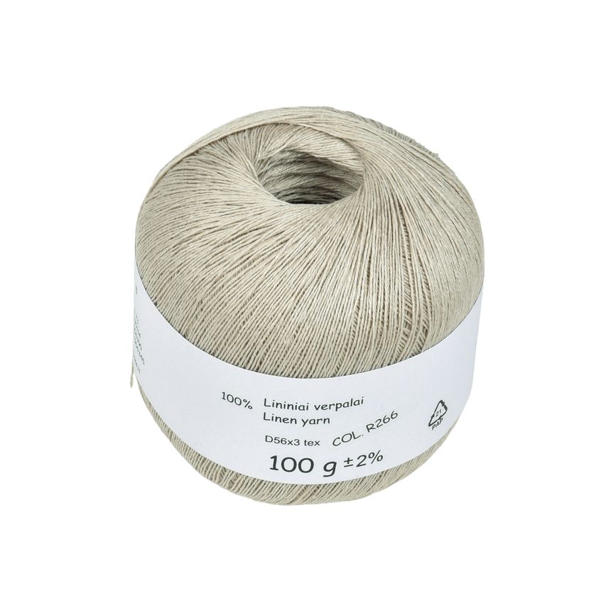 Ecru white colour linen yarn D56x3 tex, col. R266, 100 g