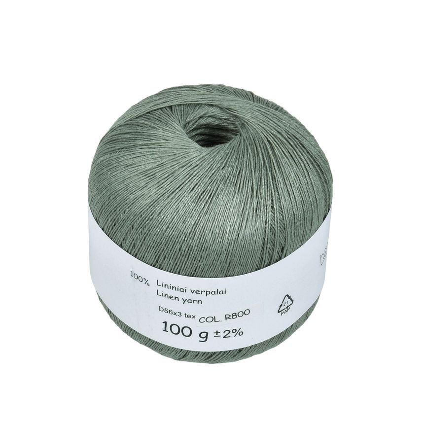 Eucalyptus green colour linen yarn D56x3 tex, col. R800, 100 g