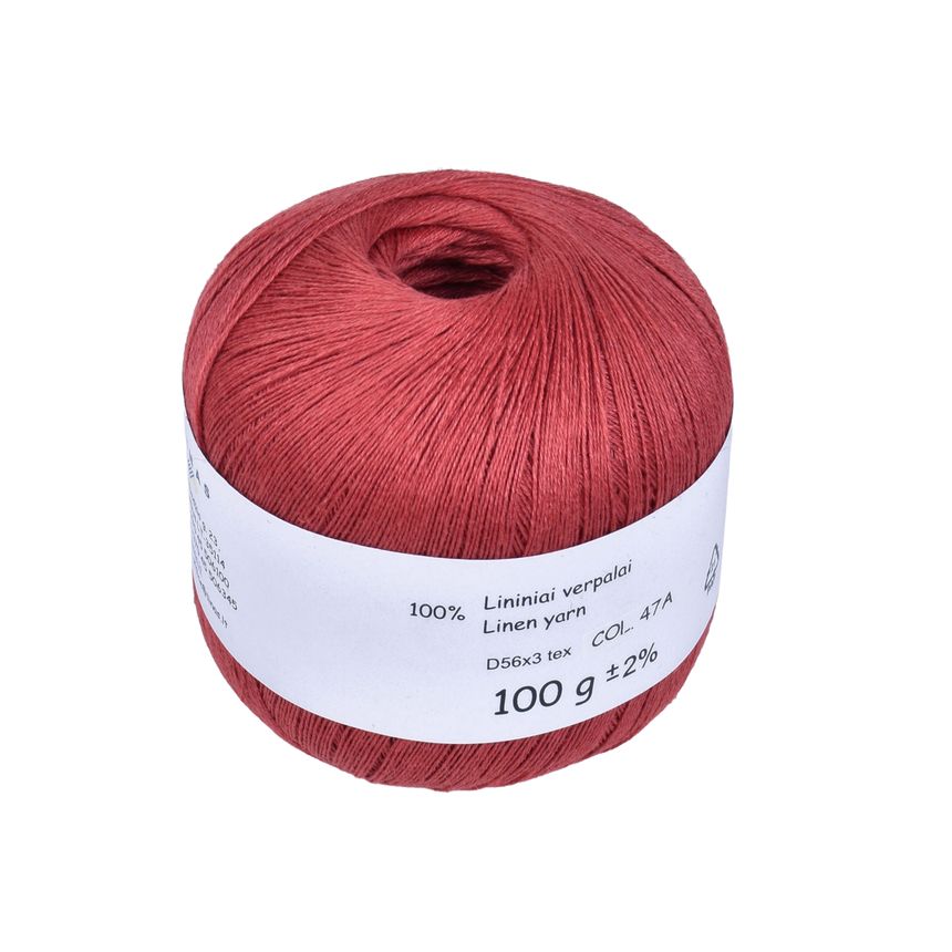 Coral pink colour linen yarn D56x3 tex, col. 47A, 100 g
