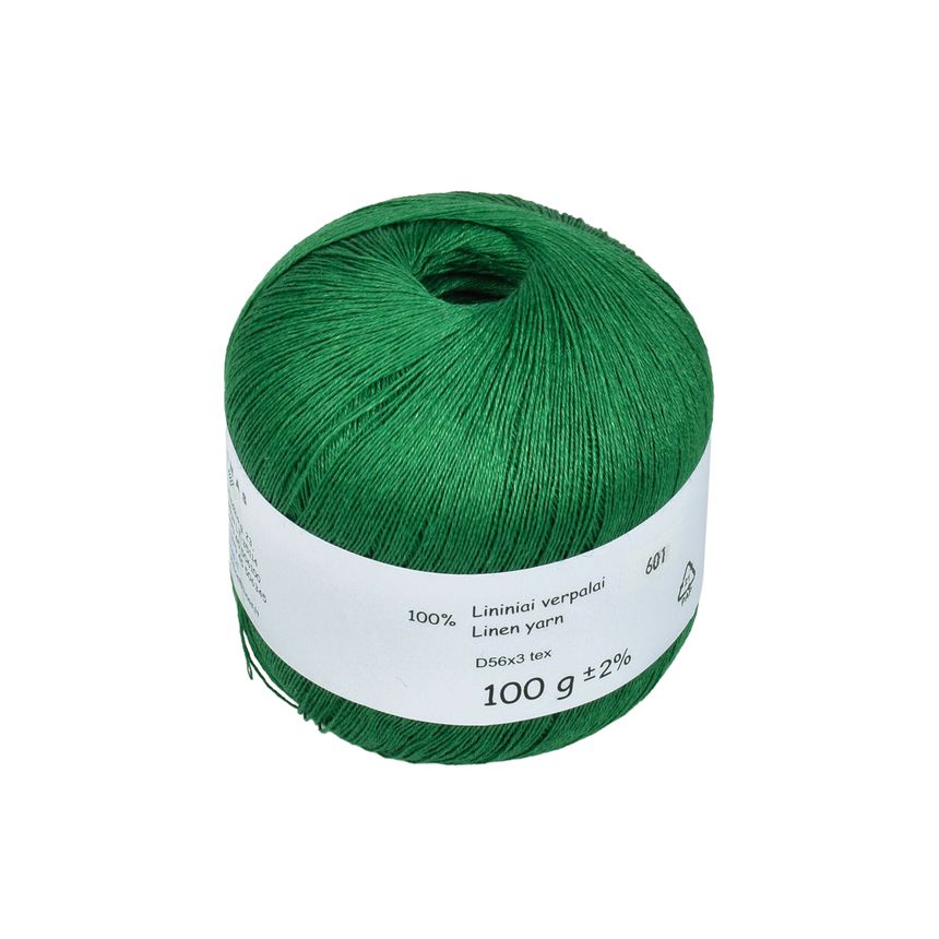 Vibrant green colour linen yarn D56x3 tex, col. 601, 100 g