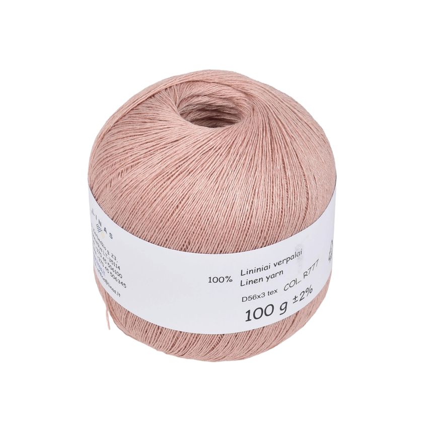 Peach pink colour linen yarn D56x3 tex, col. R777, 100 g