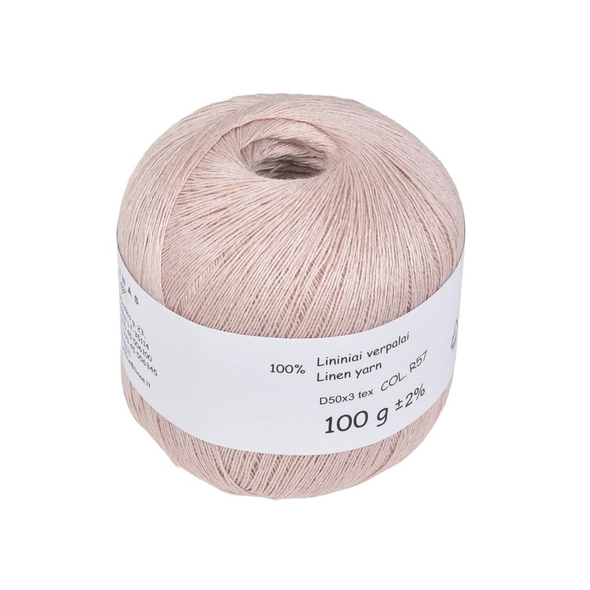 Blush pink colour linen yarn D50x3 tex, col. R57, 100 g