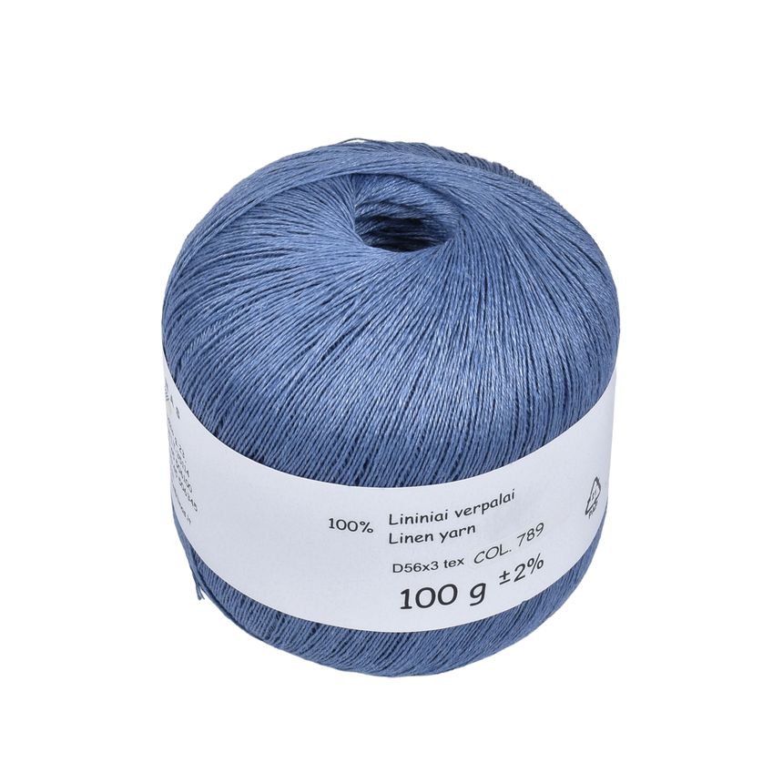 Blue colour linen yarn D56x3 tex, col. 789, 100 g
