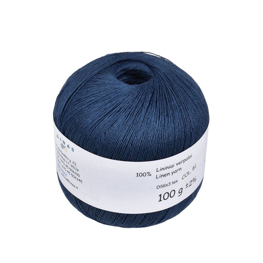 Dark blue colour linen yarn D56x3 tex, col. 81, 100 g