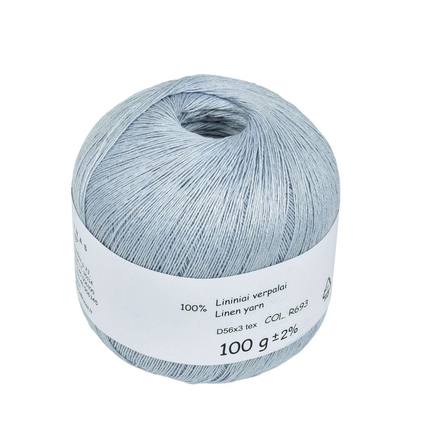 Baby blue colour linen yarn D56x3 tex, col. R693, 100 g