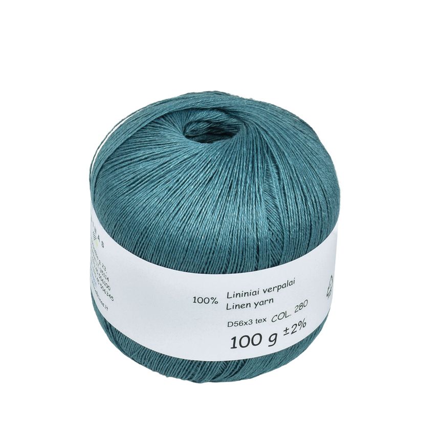 Turquoise colour linen yarn D56x3 tex, col. 280, 100 g