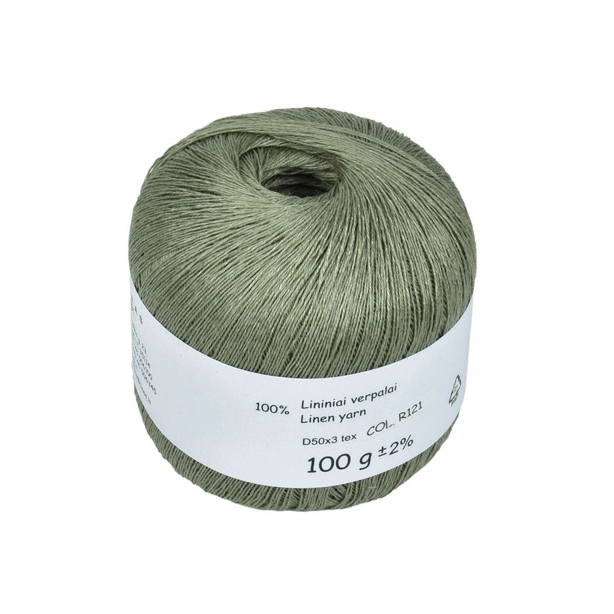 Pistachio green colour linen yarn D50x3 tex, col. R121, 100 g