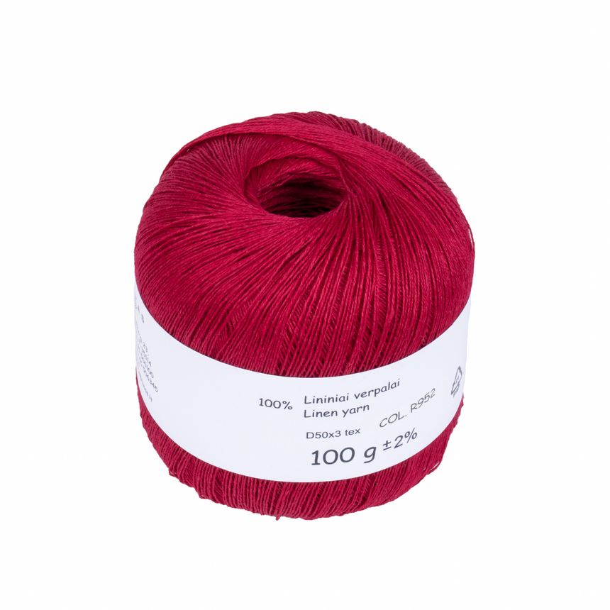 Vibrant pink colour linen yarn D50x3 tex, col. R952, 100 g
