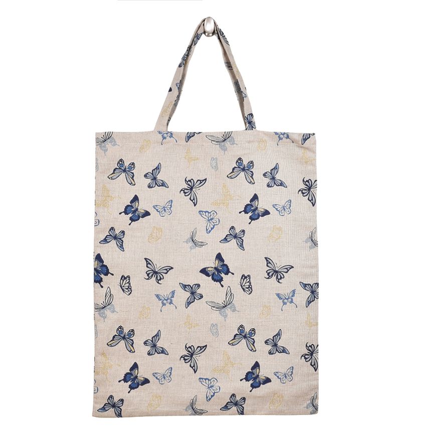 Linen shopping bag Blue butterflies