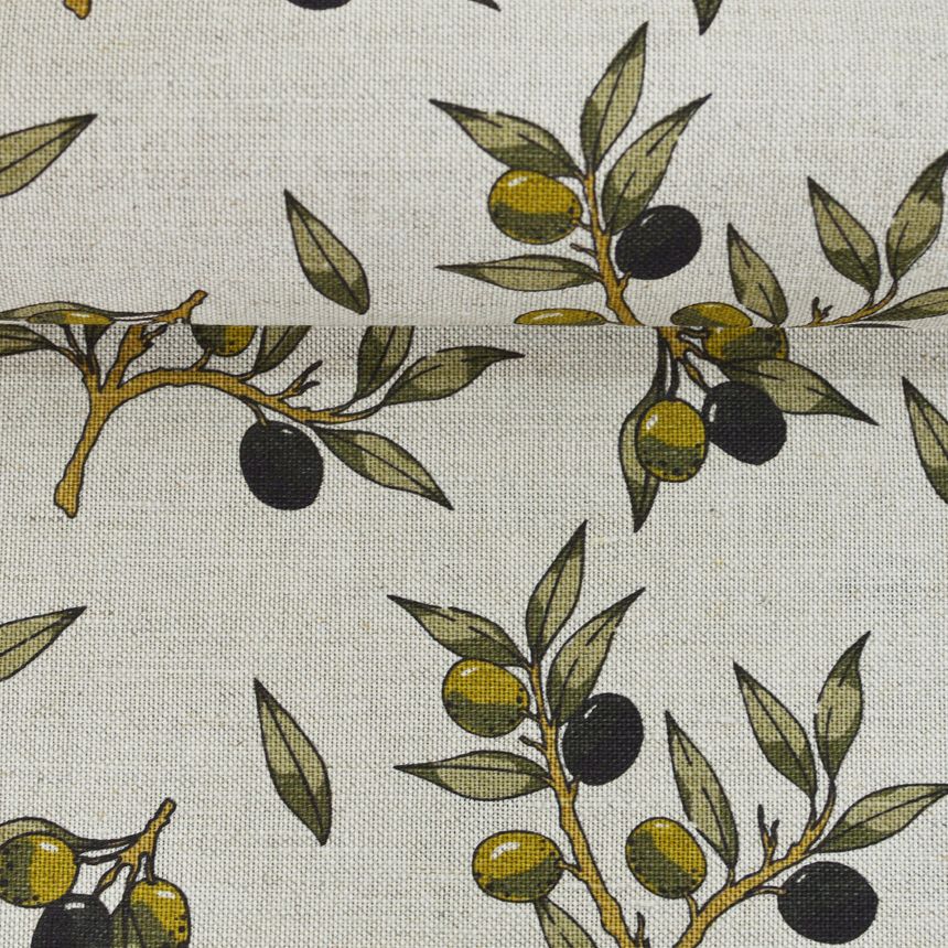 Printed semi-linen fabric Olives, 240 g/m²
