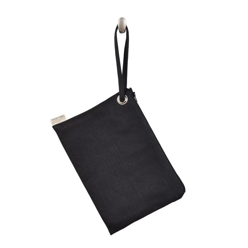 Black cosmetic bag with a wrist strap