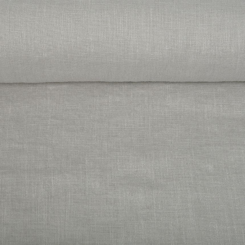 Washed linen fabric in light grey, 130 g/m²
