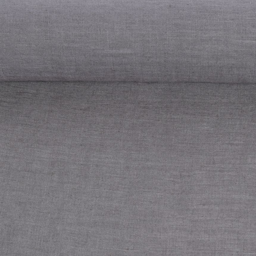 Washed linen fabric in grey, 130 g/m²