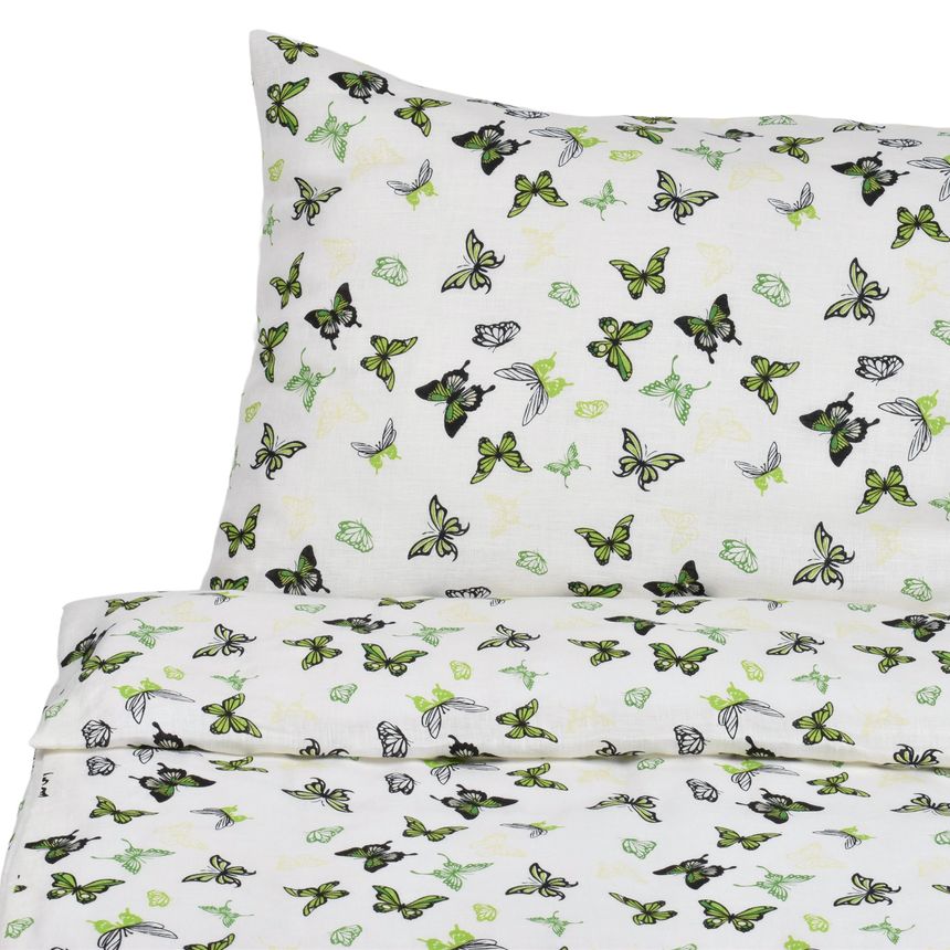 Softened linen bed set Green butterflies, 142x200 cm; 50x70 - 2