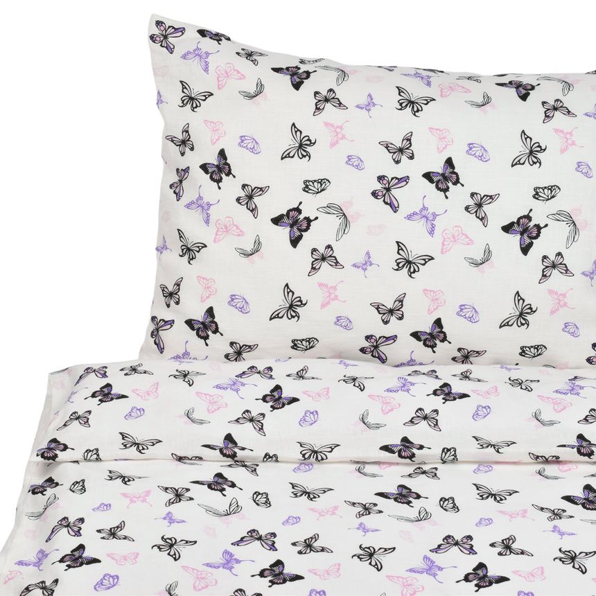 Softened linen bed set Purple butterflies, 142x200 cm; 50x70 - 2