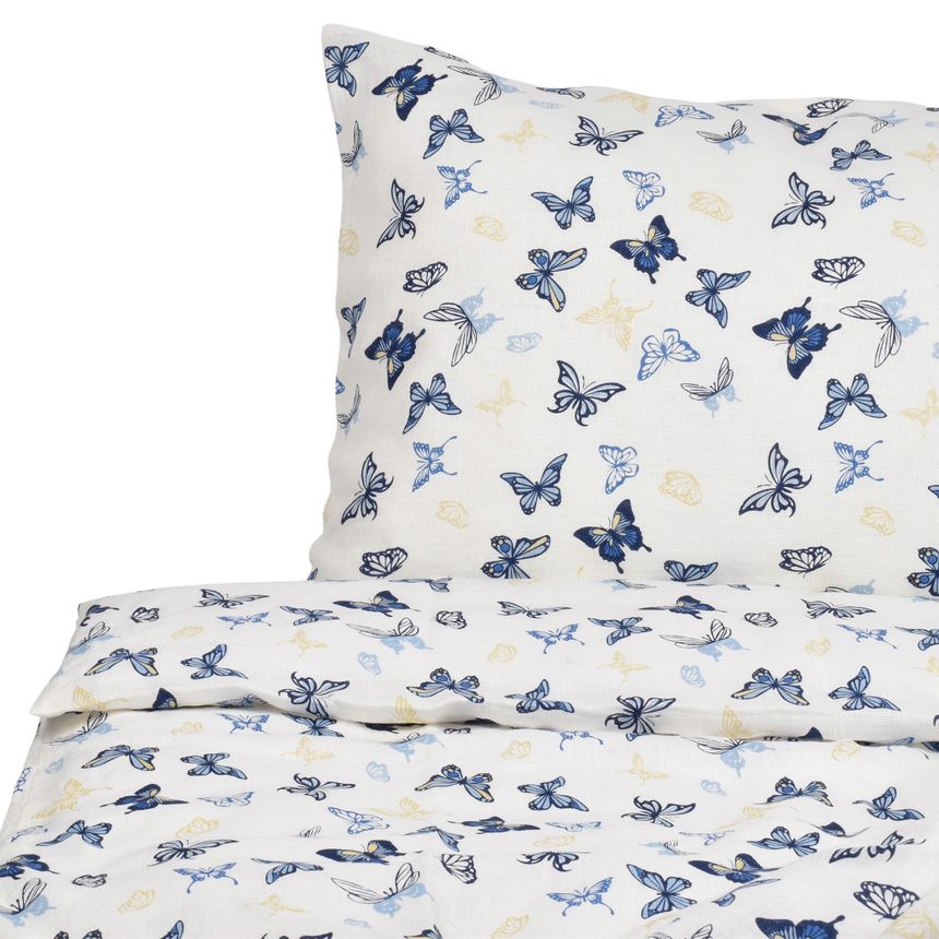 Softened linen bed set Blue butterflies, 142x200 cm; 50x70 - 2
