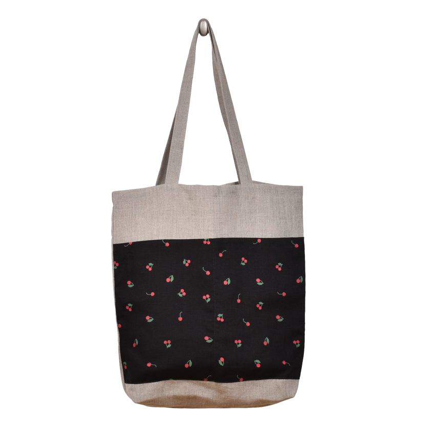 Various design linen bags with two pockets - Cherries